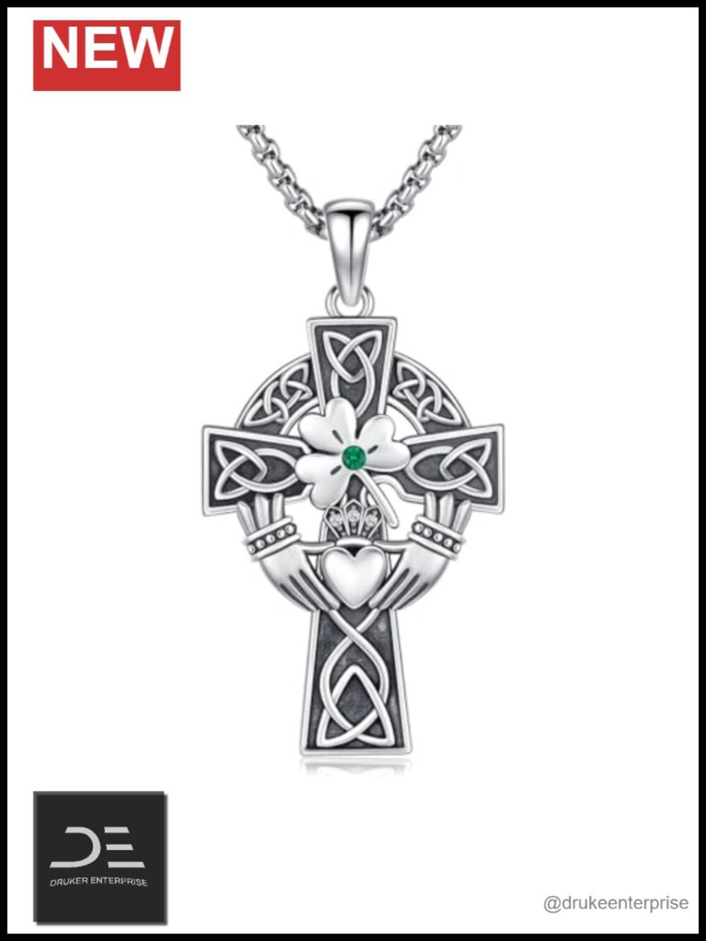 925 Sterling Silver Celtic Cross Pendant Necklace Men Women Christian Jewelry